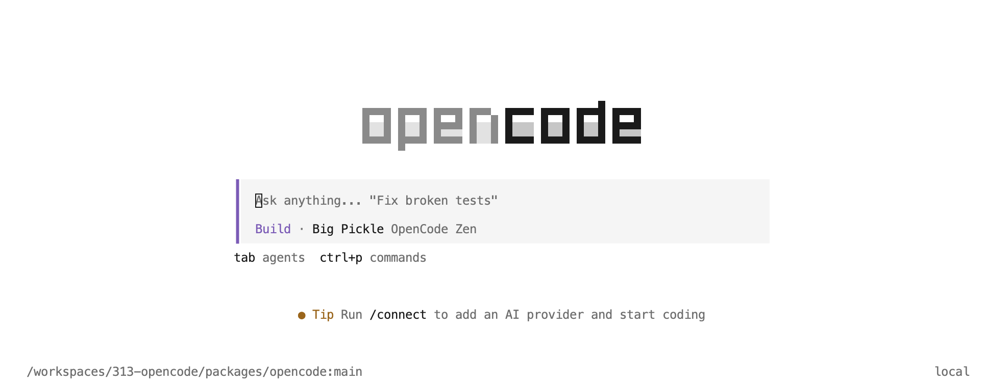screenshot of opencode